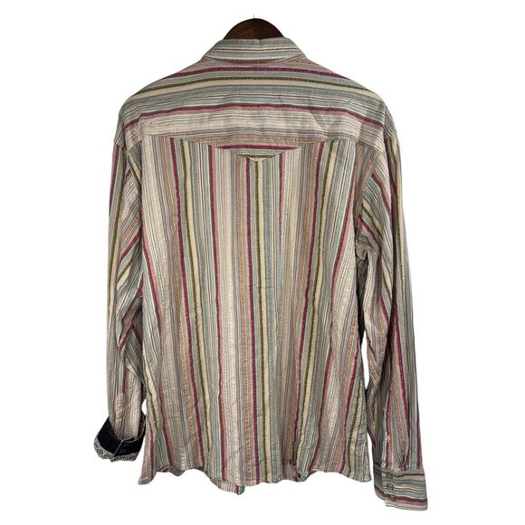 Scully‎ Top Button Up Women XL Western Rodeo Stripped  Flip Cuff Long Sleeve - Picture 2 of 9